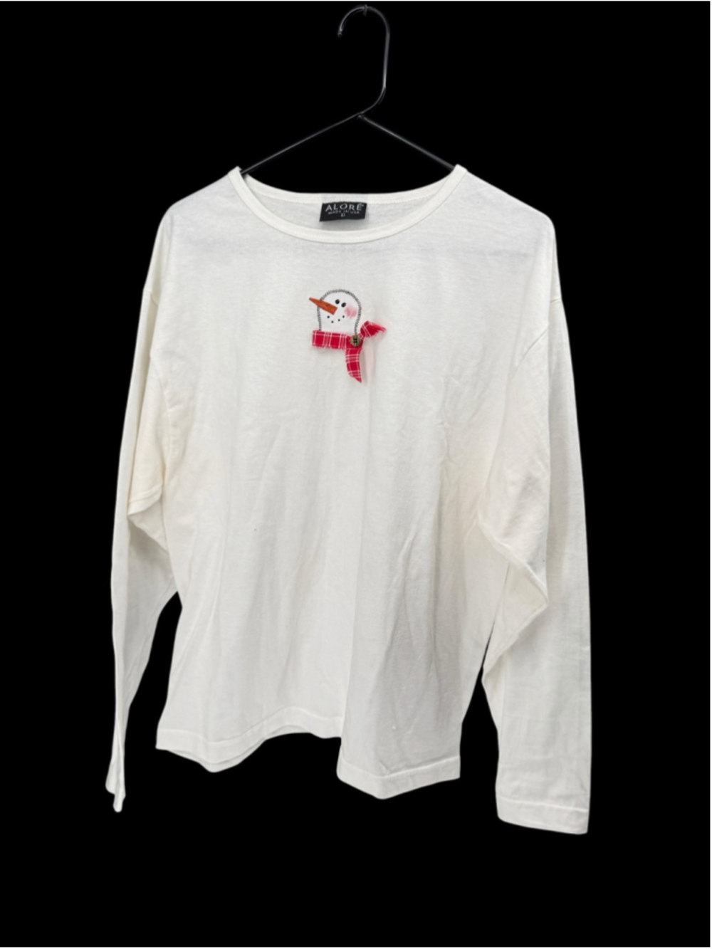Women's Alore Long Sleeve Christmas Snowman Tee White Red Size L